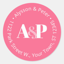大胆なタイポグラフィー ピンクと白のリターンアドレス ラウンドシール