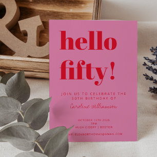 大胆なタイポグラフィー ピンク 赤 モダン 50歳の誕生日 招待状