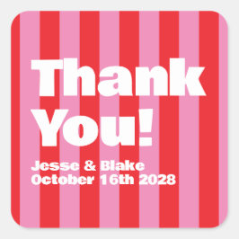 大胆なタイポグラフィ、ピンクと赤の結婚式 スクエアシール