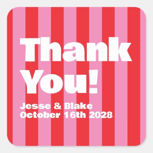 大胆なタイポグラフィ、ピンクと赤の結婚式 スクエアシール (正面)