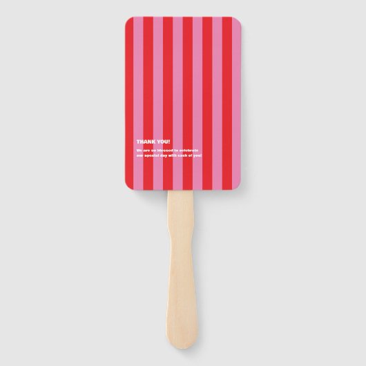 大胆なタイポグラフィ、ピンクと赤の結婚式 ハンドファン (裏面)