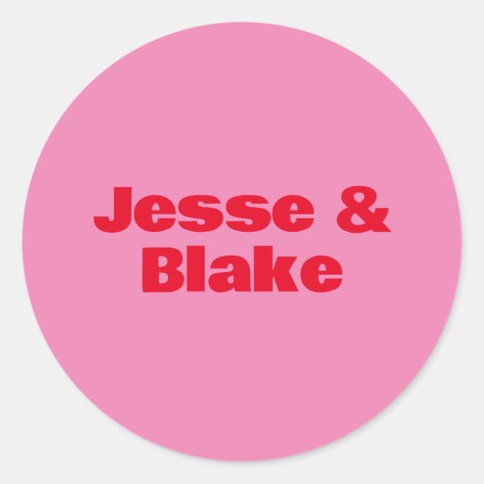 大胆なタイポグラフィ、ピンクと赤の結婚式 ラウンドシール (正面)