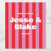 大胆なタイポグラフィ、ピンクと赤の結婚式 ワインラベル (シングルラベル)