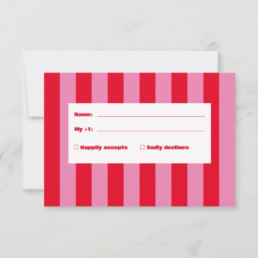 大胆なタイポグラフィ、ピンクと赤の結婚式 出欠カード (裏面)
