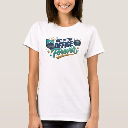 大胆なティール色の不在連絡 オリジナルデザイン Tシャツ (正面)