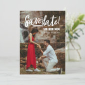 大胆なデザインの写真全体を使ったモダンなスクリプト セーブザデート (スタンド正面)