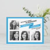 大胆なバナー卒業式招待状 青 招待状 (スタンド正面)