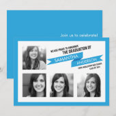 大胆なバナー卒業式招待状 青 招待状 (正面/裏面)