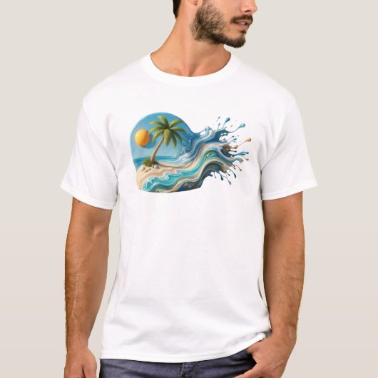 大胆なビーチアブストラクト オーダーメイド Tシャツ (正面)
