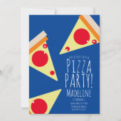 大胆なピザの誕生日パーティーレストラン青 招待状 (正面)