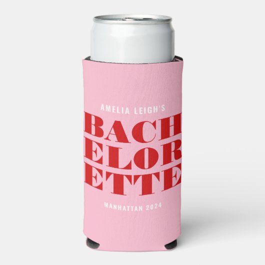 大胆なピンクと赤のバチェロレッテウィークエンド スリム缶クーラー (Seltzer正面)