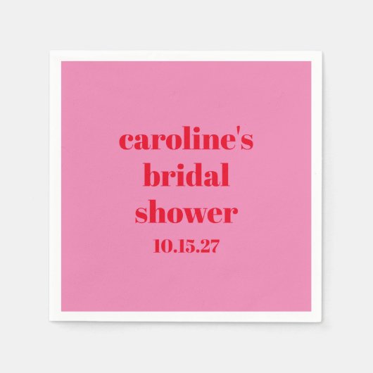 大胆なピンクと赤のモダンで楽しいカスタム ブライダル シャワー スタンダードカクテルナプキン (正面)