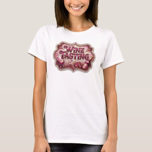 大胆なピンクのWINE+TASTING Tシャツ (正面)