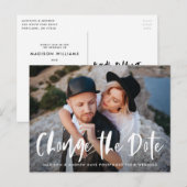 大胆なブラシスクリプトオーバーレイ写真 日付変更 案内ポストカード (正面/裏面)