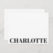 大胆なブラックタイポグラフィー お名前入りのシックなデザイン ノートカード (正面/裏面)