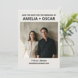 大胆なブラック&ホワイトフォト モダン タイポグラフィー ウェディング セーブザデート