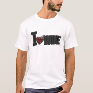 大胆なブラック I LOVEW WINE ステートメント デザイン Tシャツ