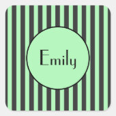 大胆なミントグリーン＆ブラックストライプのカスタマイズステッカー スクエアシール (正面)