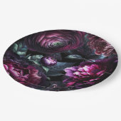 大胆なムーディーフラワー ブラックエンチャンテッド フローラルウェディング ペーパープレート (アングル)