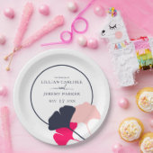 大胆なモダンネイビーとピンクの銀杏の葉のウェディング ペーパープレート (パーティー)