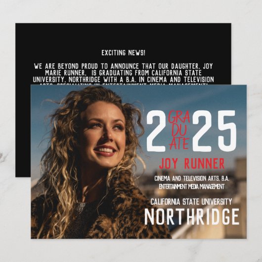 大胆なモダン卒業クラス写真 案内状 (正面/裏面)