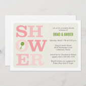 大胆なモダン タイプ ピンクのベビーシャワー 招待状 (正面/裏面)