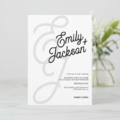 大胆なモノグラム ブラシ 名前 黒 qr コード 結婚式 招待状 (スタンド正面)