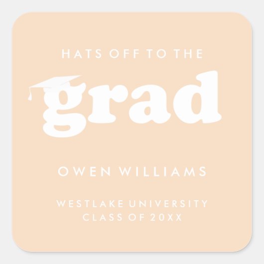 大胆なレトロな帽子を脱いで卒業おめでとうステッカー スクエアシール (正面)