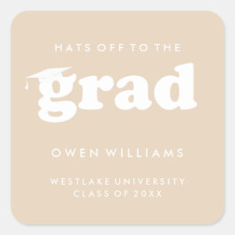 大胆なレトロな帽子を脱いで卒業おめでとうステッカー スクエアシール