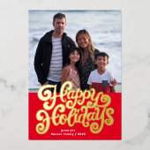 大胆なレトロスクリプトスクエアフォトホリデーカード 箔シーズンカード (正面)