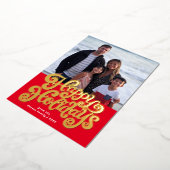 大胆なレトロスクリプトスクエアフォトホリデーカード 箔シーズンカード (回転した状態)