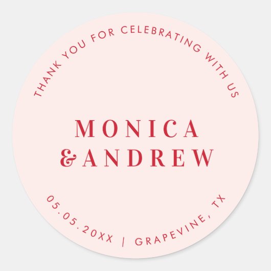 大胆なレトロタイポグラフィ ミニマルウェディング サンクス ラウンドシール (正面)