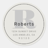 大胆なレトロモダン 住所ラベル ブラック グレー & オフホワイト ラウンドシール (正面)