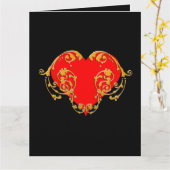 大胆なロマンチックバレンタインレッドゴスハート カード (黄色い花)