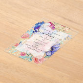 大胆なワイルドフラワーのクリアアクリル結婚式招待状 アクリル招待状 (レイダウン)