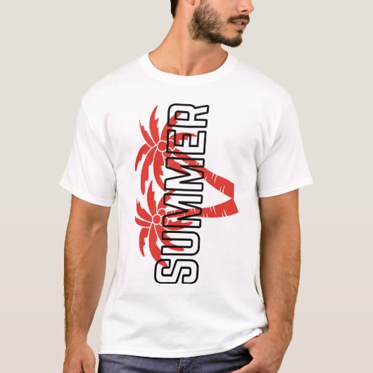 大胆な夏のグラフィックTシャツ|赤い熱帯 Tシャツ (正面)