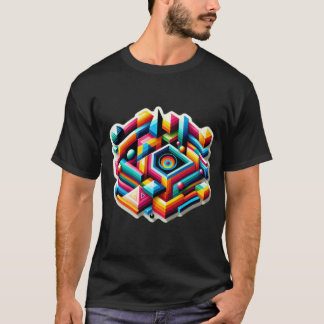大胆な幾何学柄サイケデリック Tシャツ