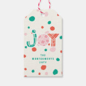 大胆な幾何学的な形がもたらす、鮮やかなドットが特徴のモダンで楽しいカラー ギフトタグ (正面)