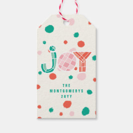 大胆な幾何学的な形がもたらす、鮮やかなドットが特徴のモダンで楽しいカラー ギフトタグ