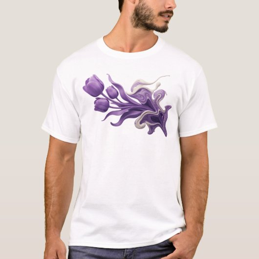 大胆な抽象フラワースタイルのステートメント Tシャツ (正面)