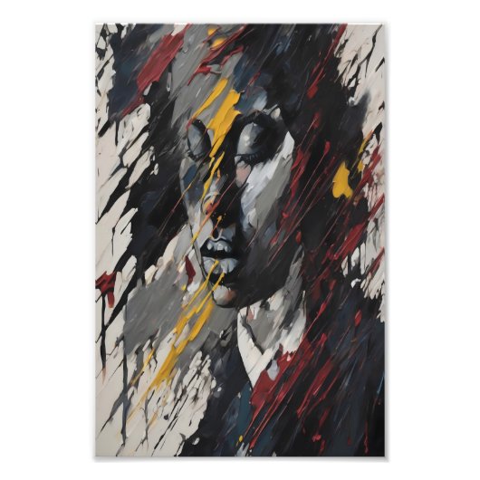 大胆な抽象表現主義の肖像画モダンアート フォトプリント (正面)