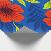 大胆な朱赤の花と優雅な葉 ラッピングペーパー (角)