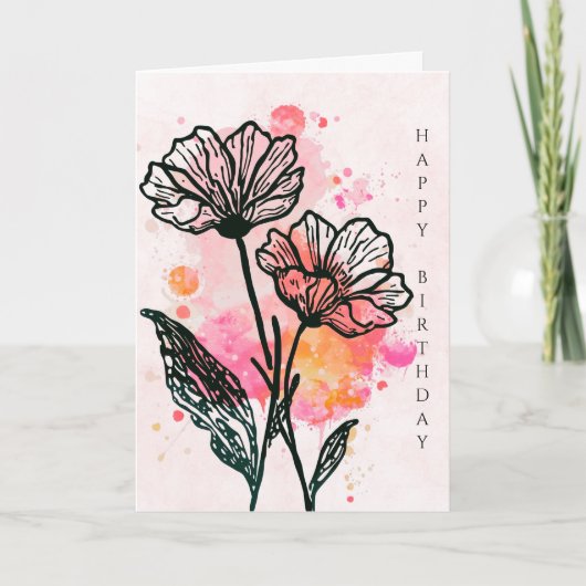 大胆な植物画の誕生日カード カード (正面)