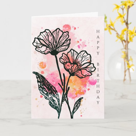 大胆な植物画の誕生日カード カード (黄色い花)