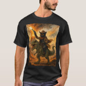 大胆な水彩画の恐竜騎乗カウボーイ猫 Tシャツ (正面)