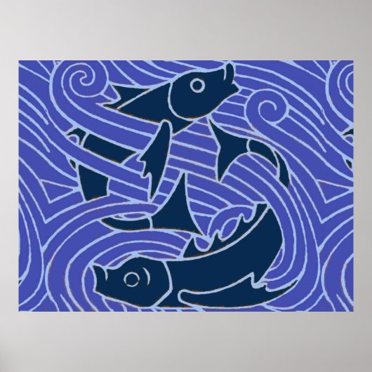 大胆な泳ぐ魚 海の青 釣り ポスター (正面)