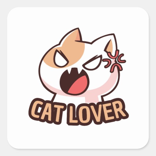 大胆な猫好きステッカー | 前向きな気持ちでいよう スクエアシール (正面)