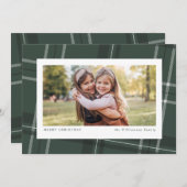 大胆な現代的な緑のチェック柄の横向き写真 シーズンカード (正面/裏面)