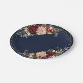 大胆な秋の花柄 ネイビーブルー ゴールド & バーガンディー 結婚式 ペーパープレート (アングル)