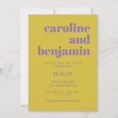 大胆な紫と黄色のタイポグラフィーモダンウェディング 招待状 (正面)